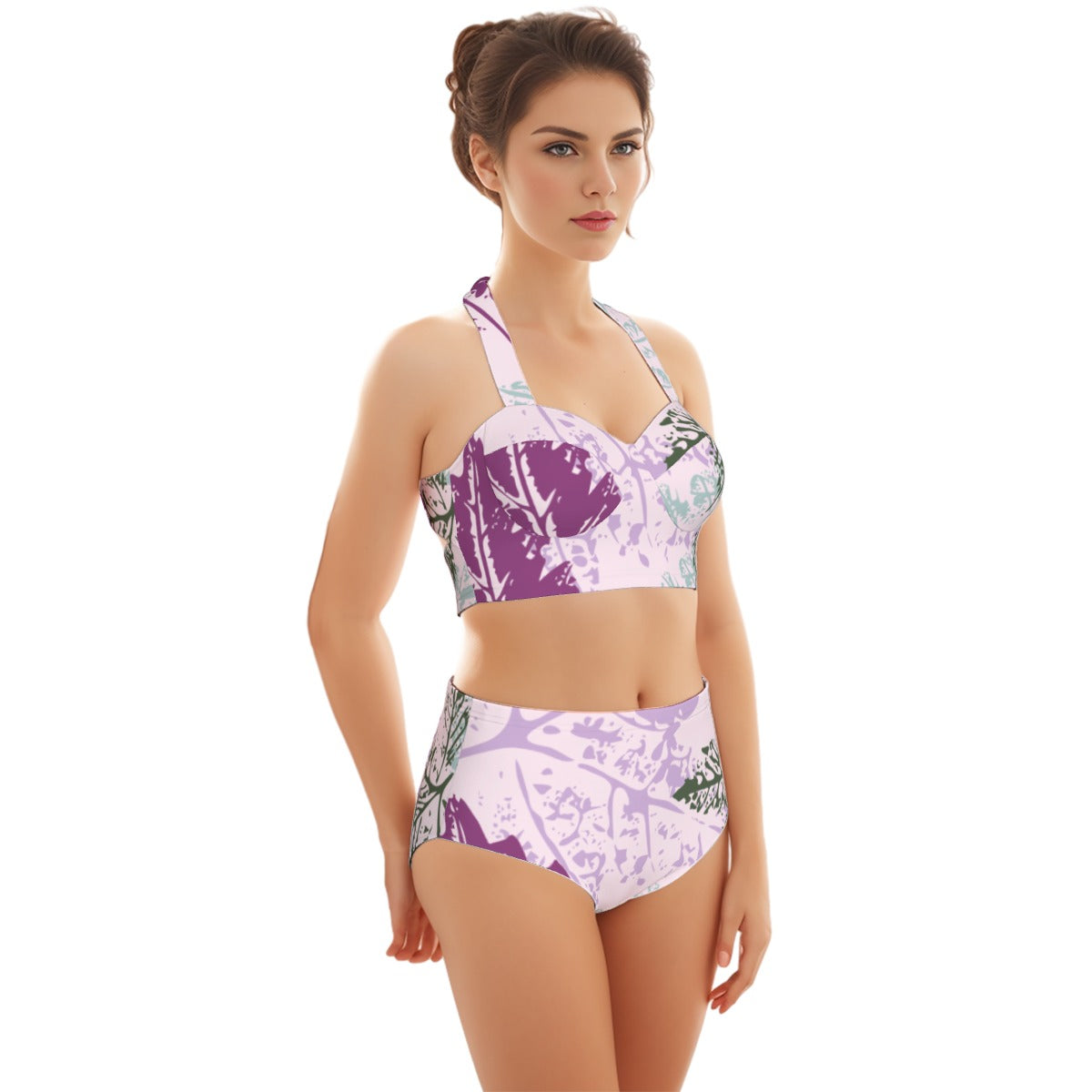 All-Over Print Women's Swimsuit Set With Halter