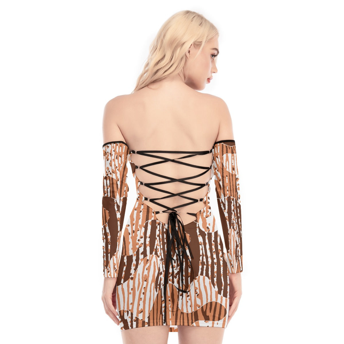 All-Over Print Women's Off-shoulder Back Lace-up Dress