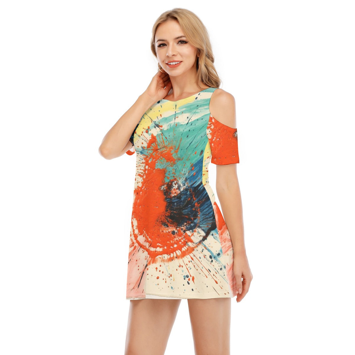 All-Over Print Women's Cold Shoulder Dress | 190GSM Cotton