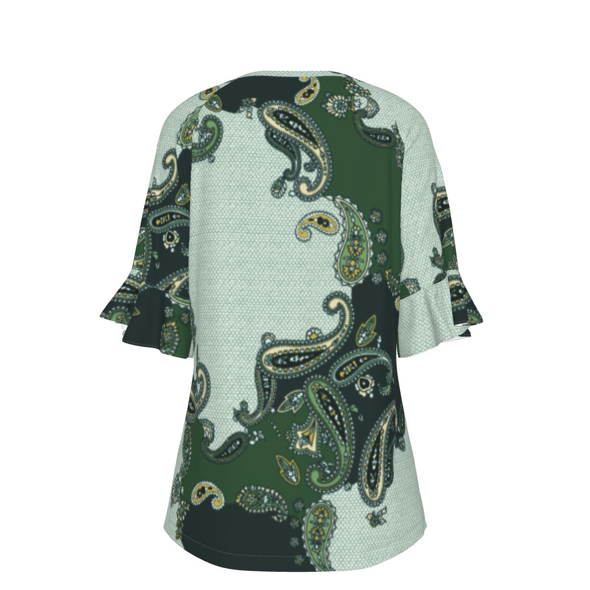 All-Over Print V-neck Women's T-shirt With Bell Sleeve