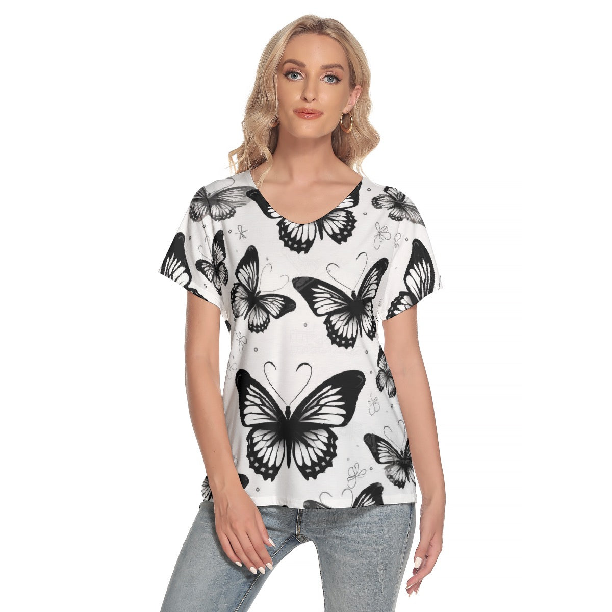 All-Over Print Women's Loose V-neck Short Sleeve T-shirt