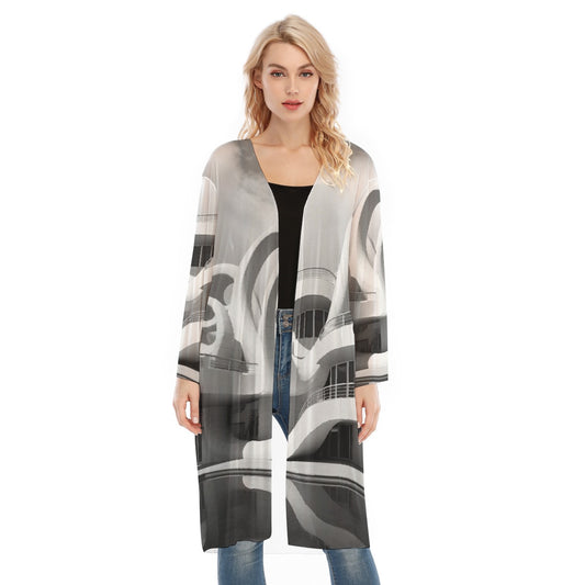 All- Over Print Women's Long Sleeve Mesh Cardigan