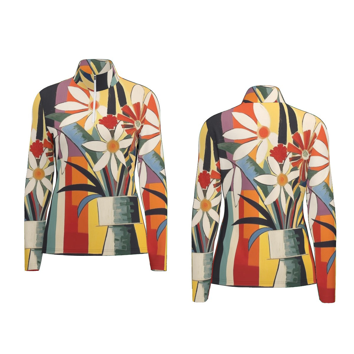 All-Over Print Women's Sports Collar Jersey With Long Sleeve