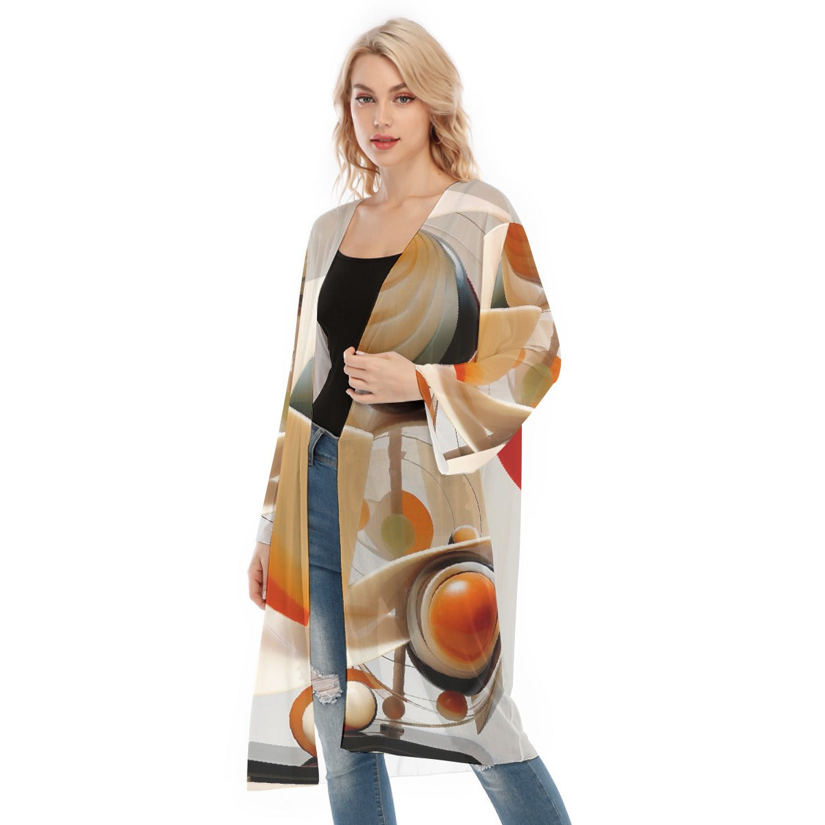 All- Over Print Women's Long Sleeve Mesh Cardigan