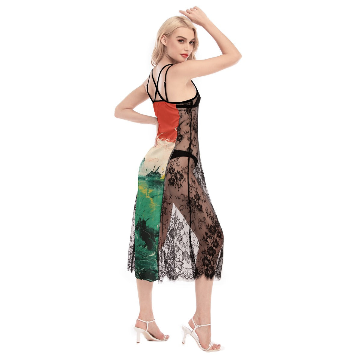 All-Over Print Women's Lace Cami Cross Back Dress