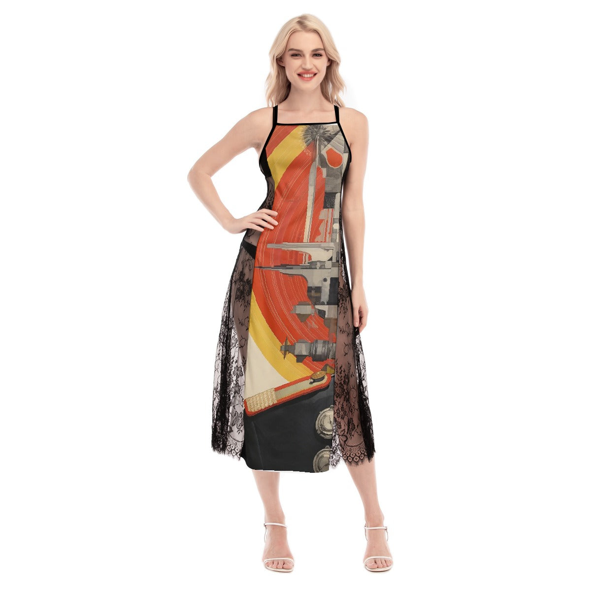 All-Over Print Women's Lace Cami Cross Back Dress