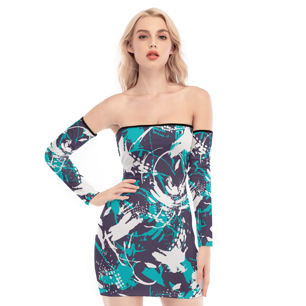 All-Over Print Women's Off-shoulder Back Lace-up Dress