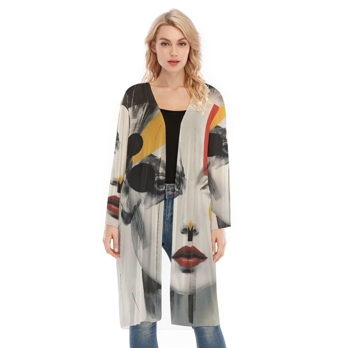 All- Over Print Women's Long Sleeve Mesh Cardigan