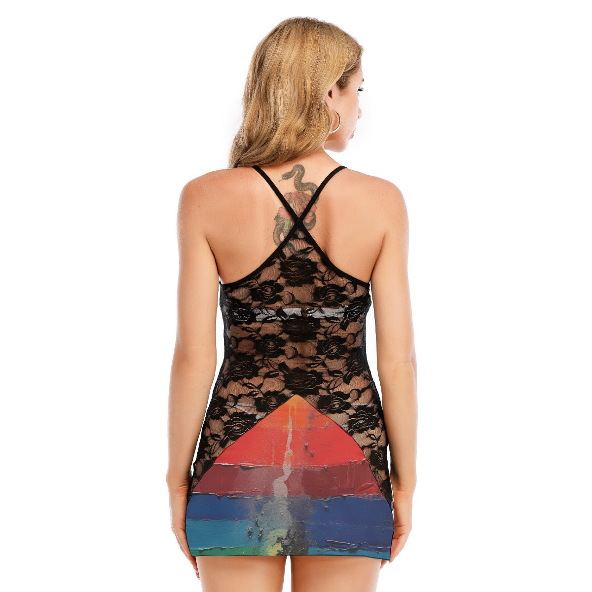 All-Over Print Women's Black Lace Cami Dress