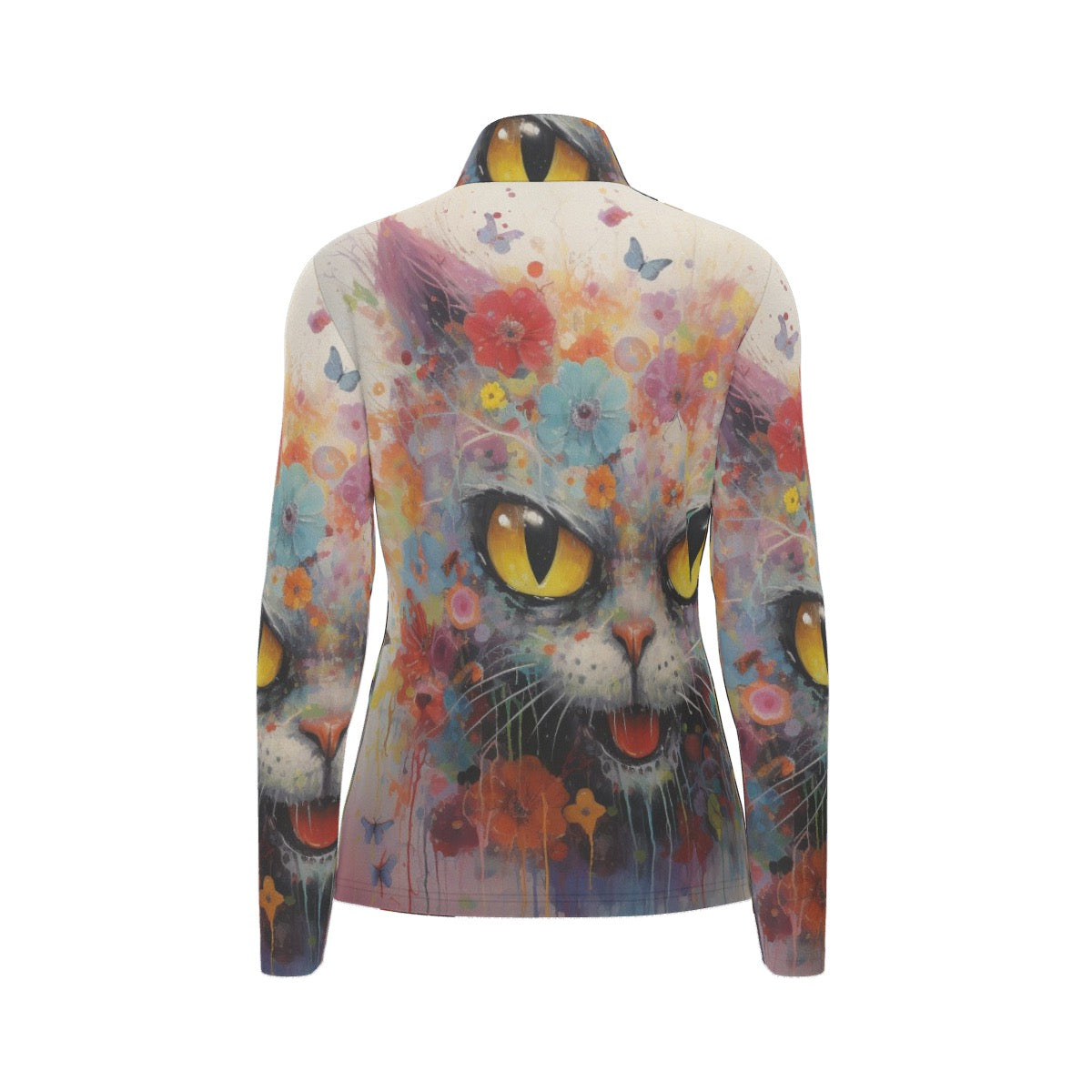 All-Over Print Women's Sports Collar Jersey With Long Sleeve