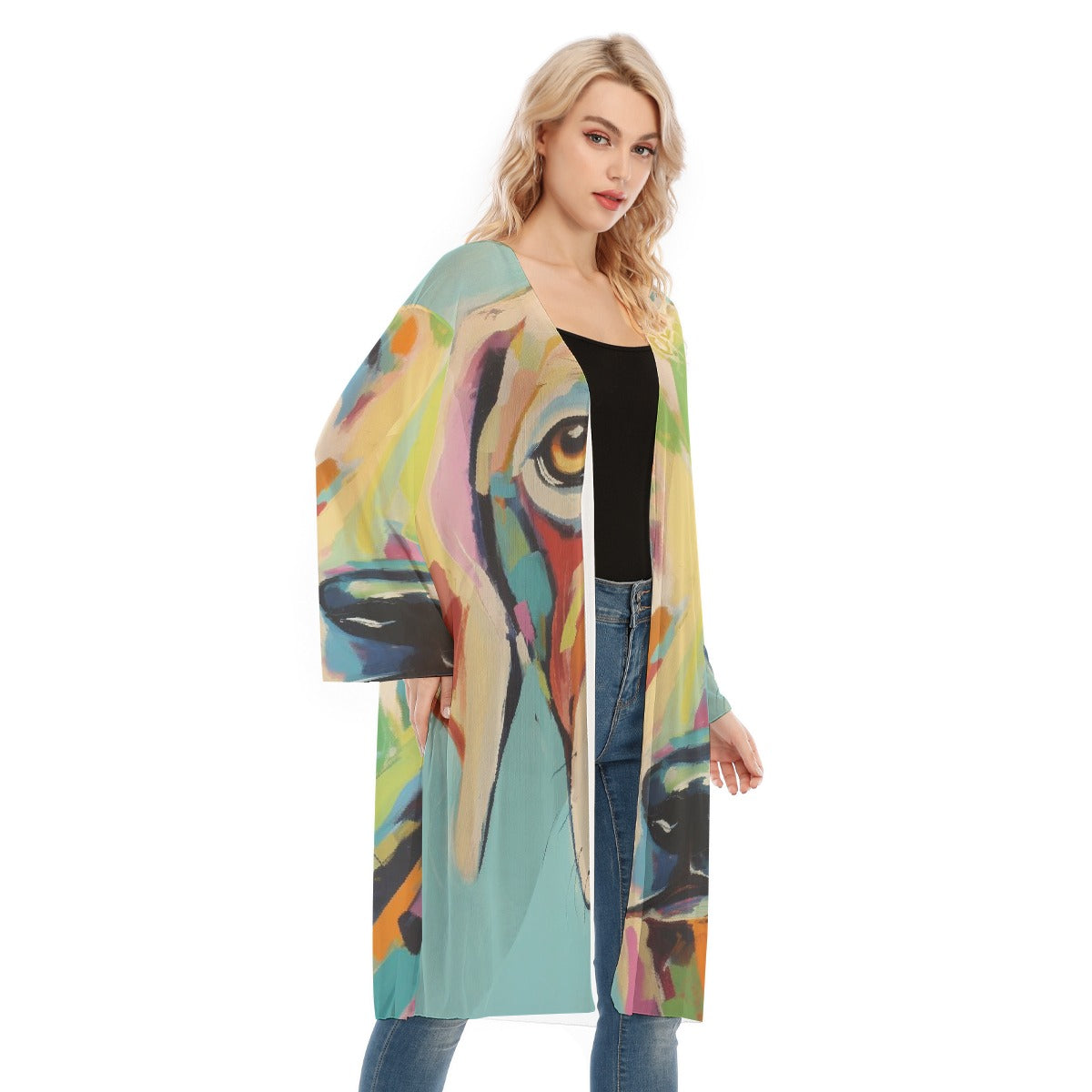 All- Over Print Women's Long Sleeve Mesh Cardigan