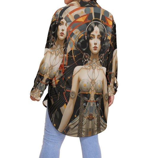 All-Over Print Women's Shirt With Long Sleeve(Plus Size)