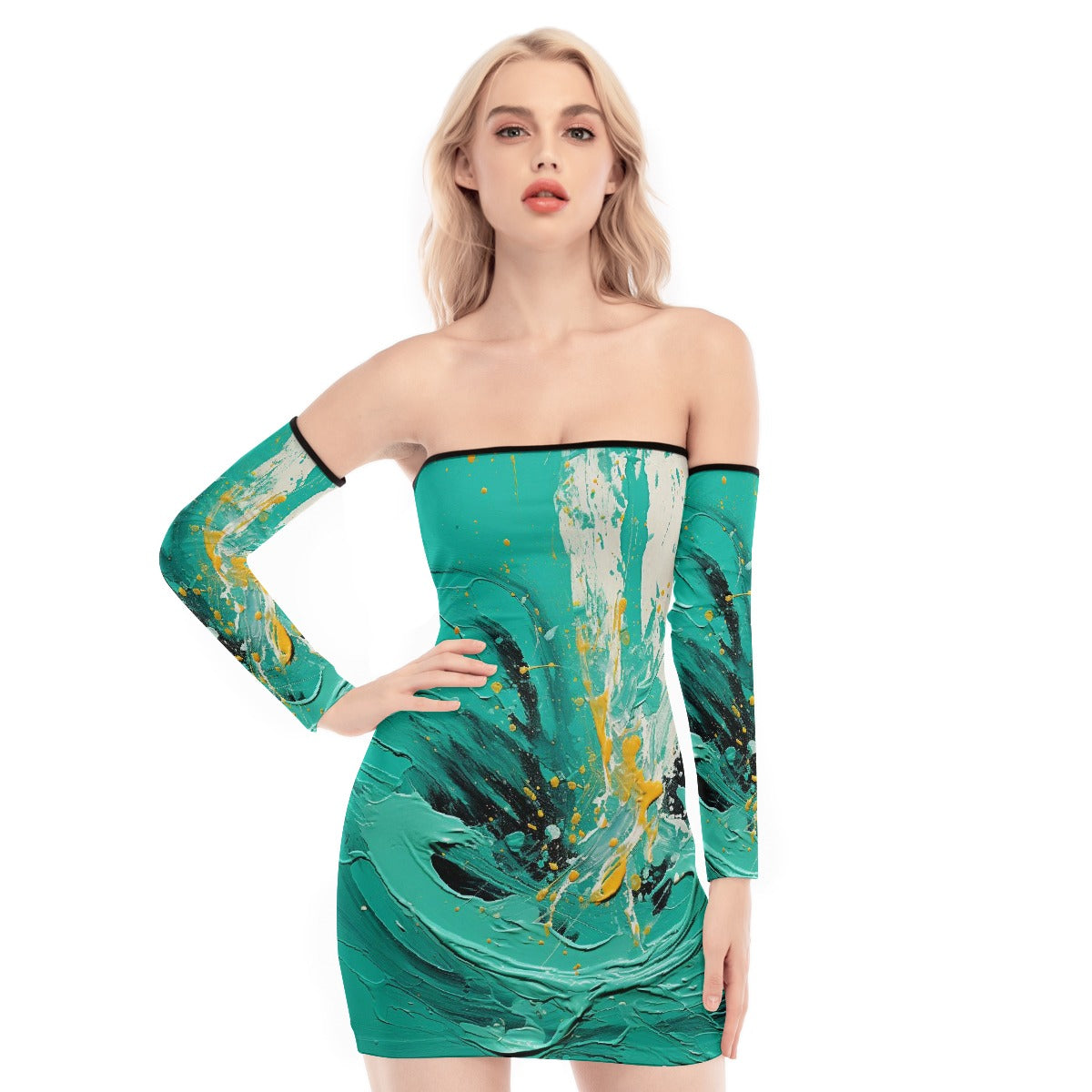 All-Over Print Women's Off-shoulder Back Lace-up Dress