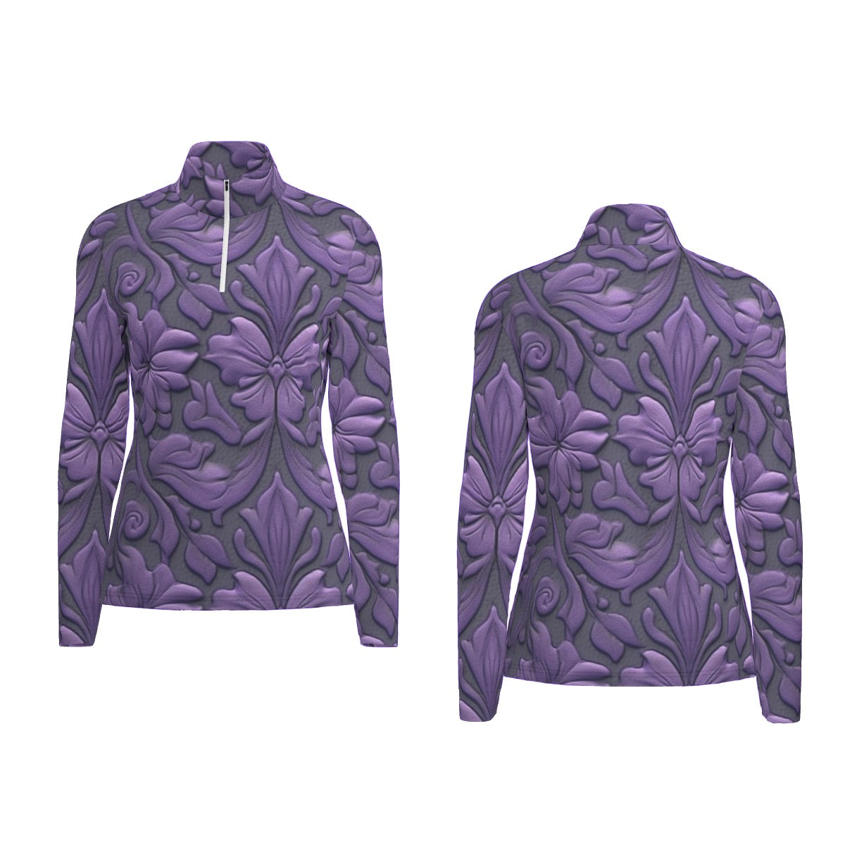 All-Over Print Women's Sports Collar Jersey With Long Sleeve