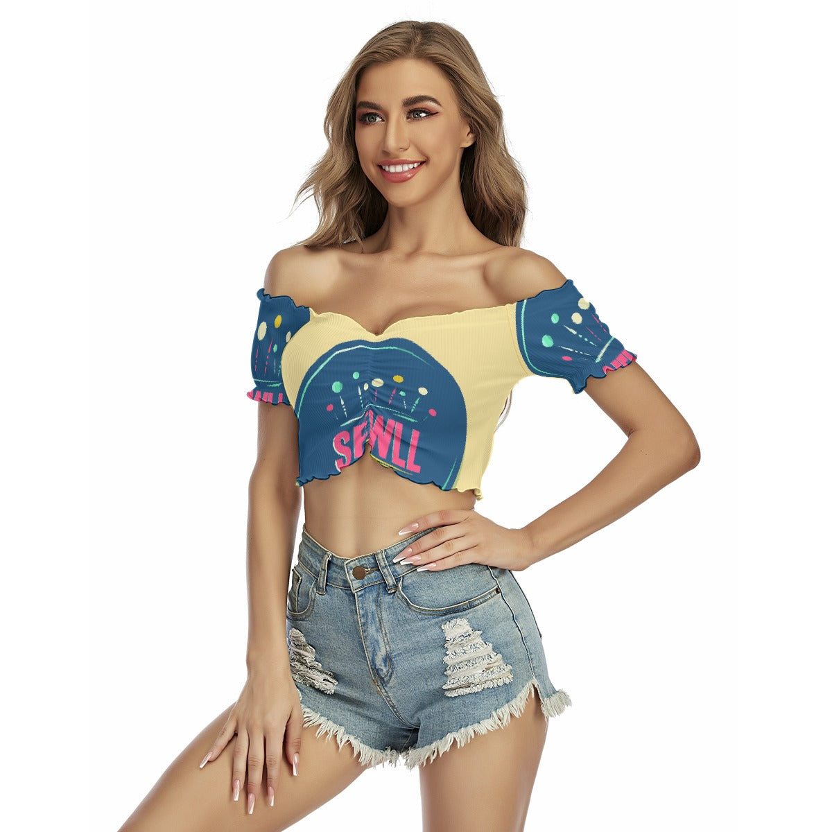 All-Over Print Women's One-shoulder Off-the-navel Short Sleeve T-shirt