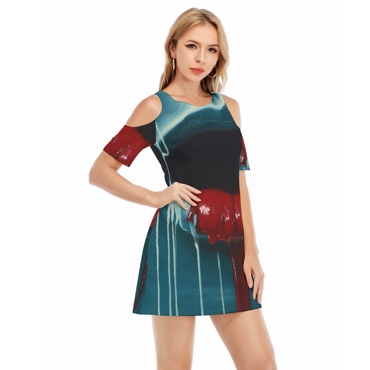 All-Over Print Women's Cold Shoulder Dress | 190GSM Cotton