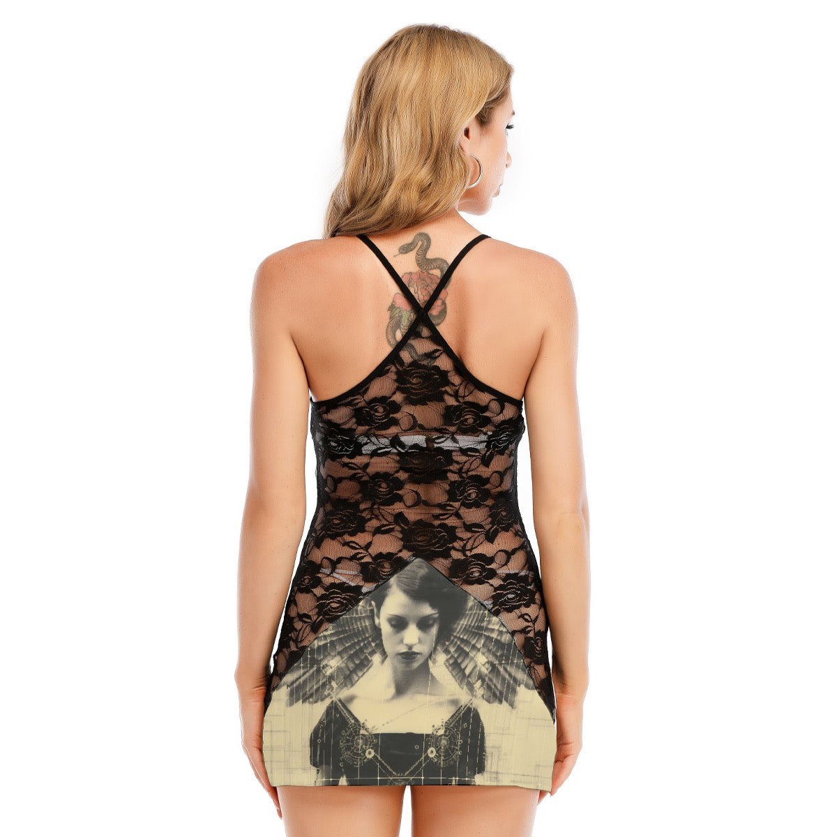 All-Over Print Women's Black Lace Cami Dress