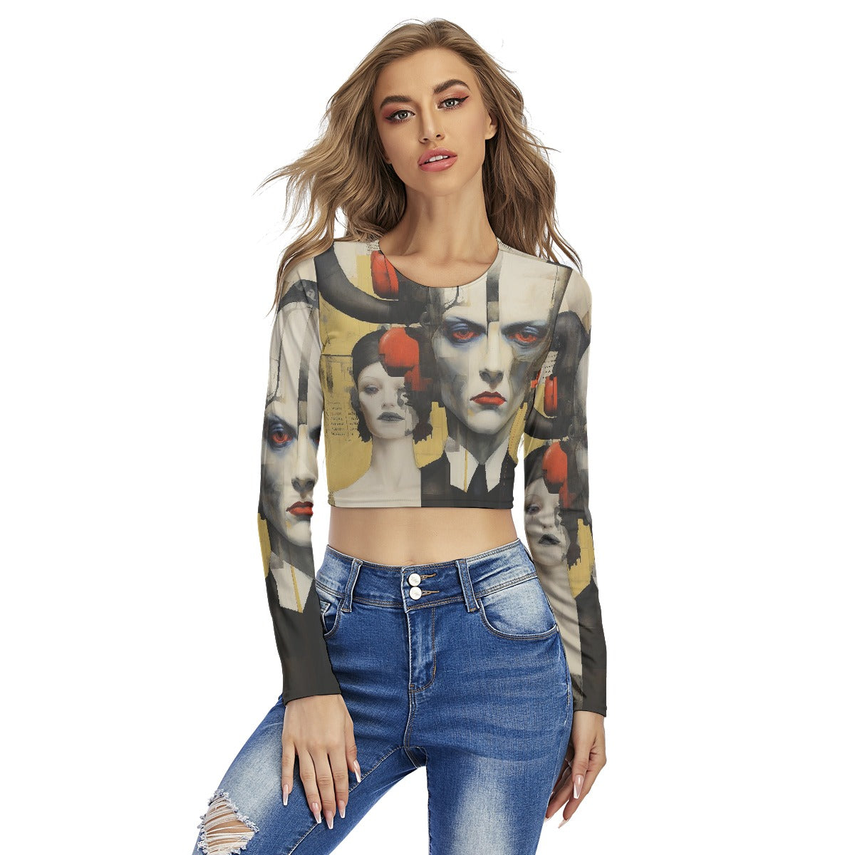 All-Over Print Women's Round Neck Crop Top T-Shirt