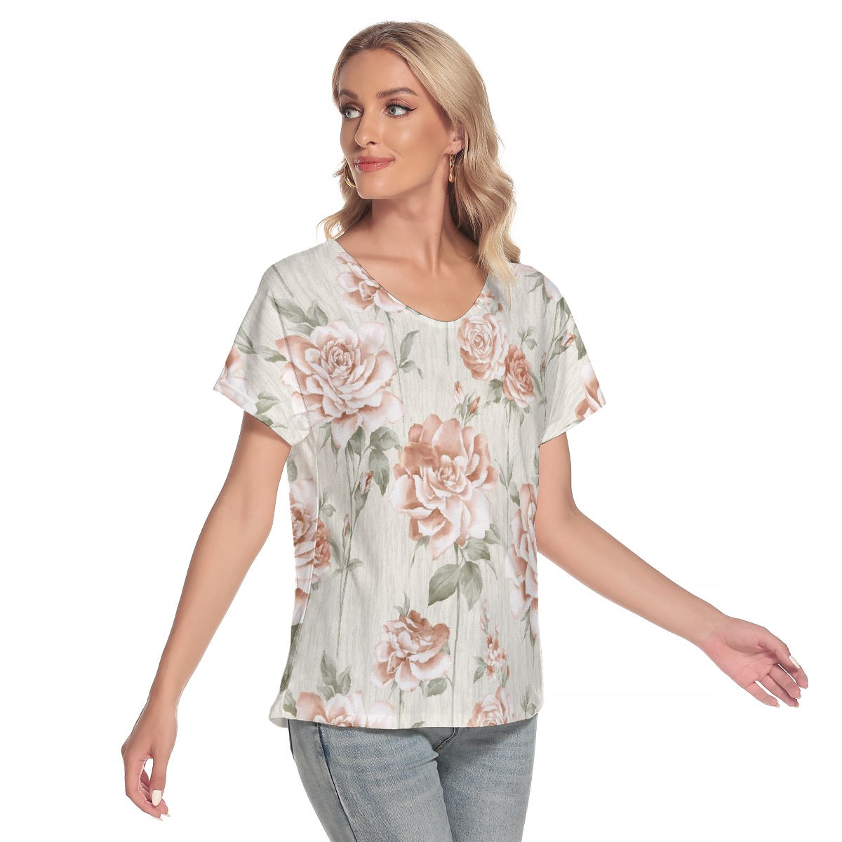 All-Over Print Women's Loose V-neck Short Sleeve T-shirt