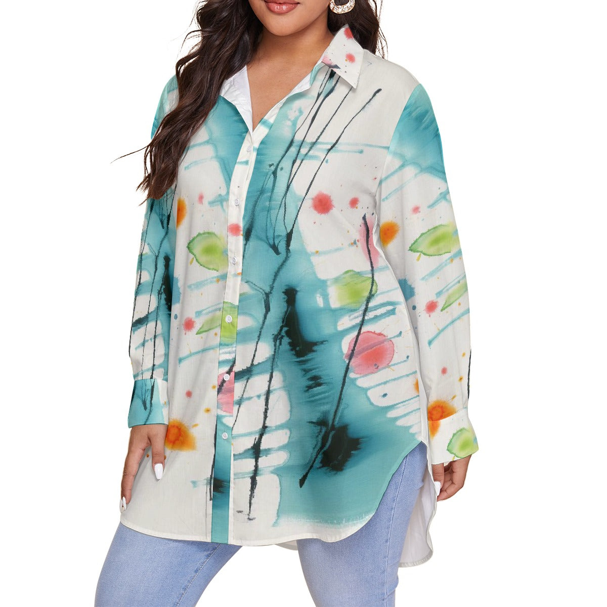 All-Over Print Women's Shirt With Long Sleeve(Plus Size)