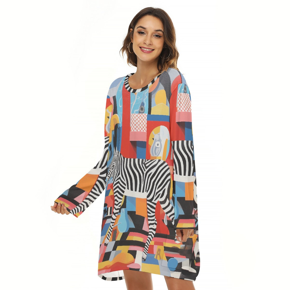 All-Over Print  Women's Loose Crew Neck Dress