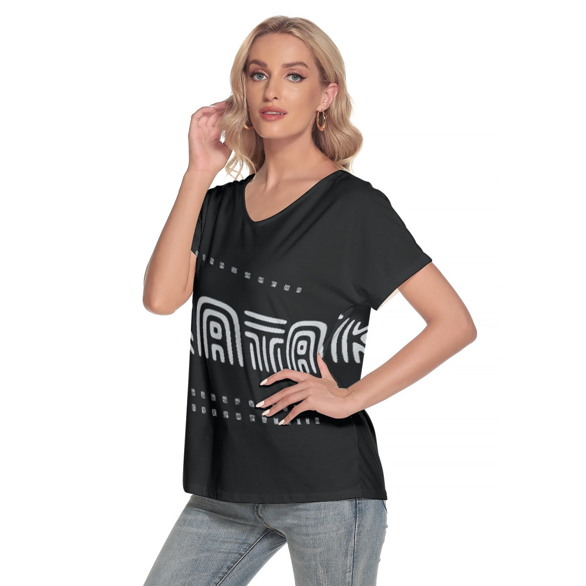 All-Over Print Women's Loose V-neck Short Sleeve T-shirt