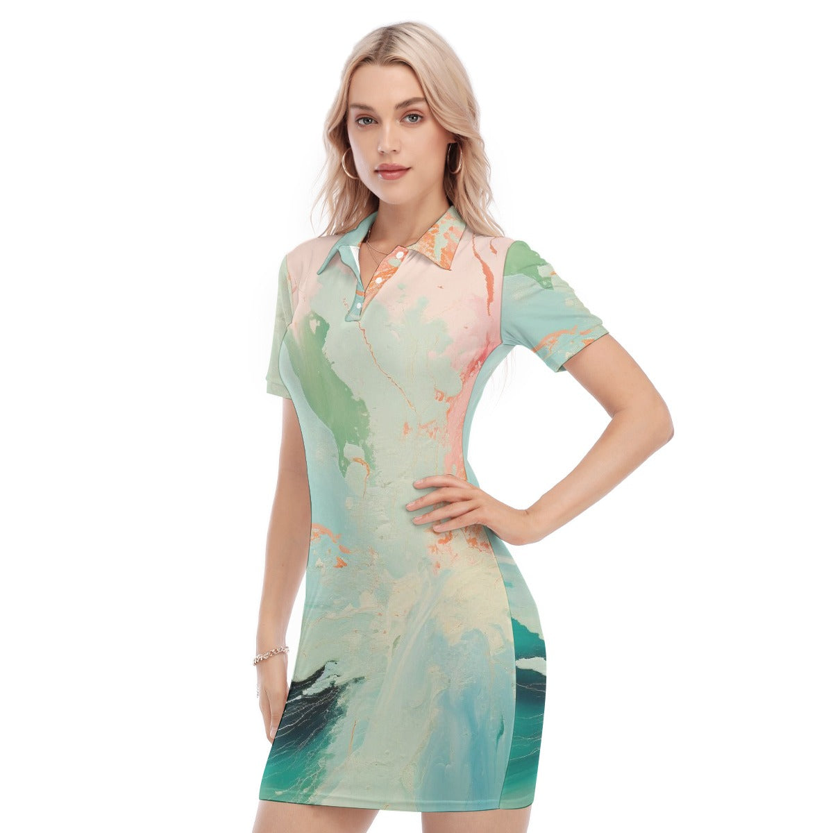 All-Over Print Women's Polo Collar Dress