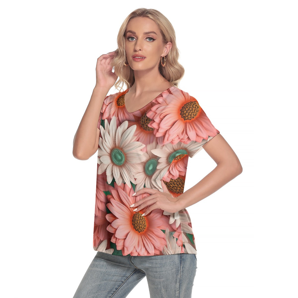 All-Over Print Women's Loose V-neck Short Sleeve T-shirt