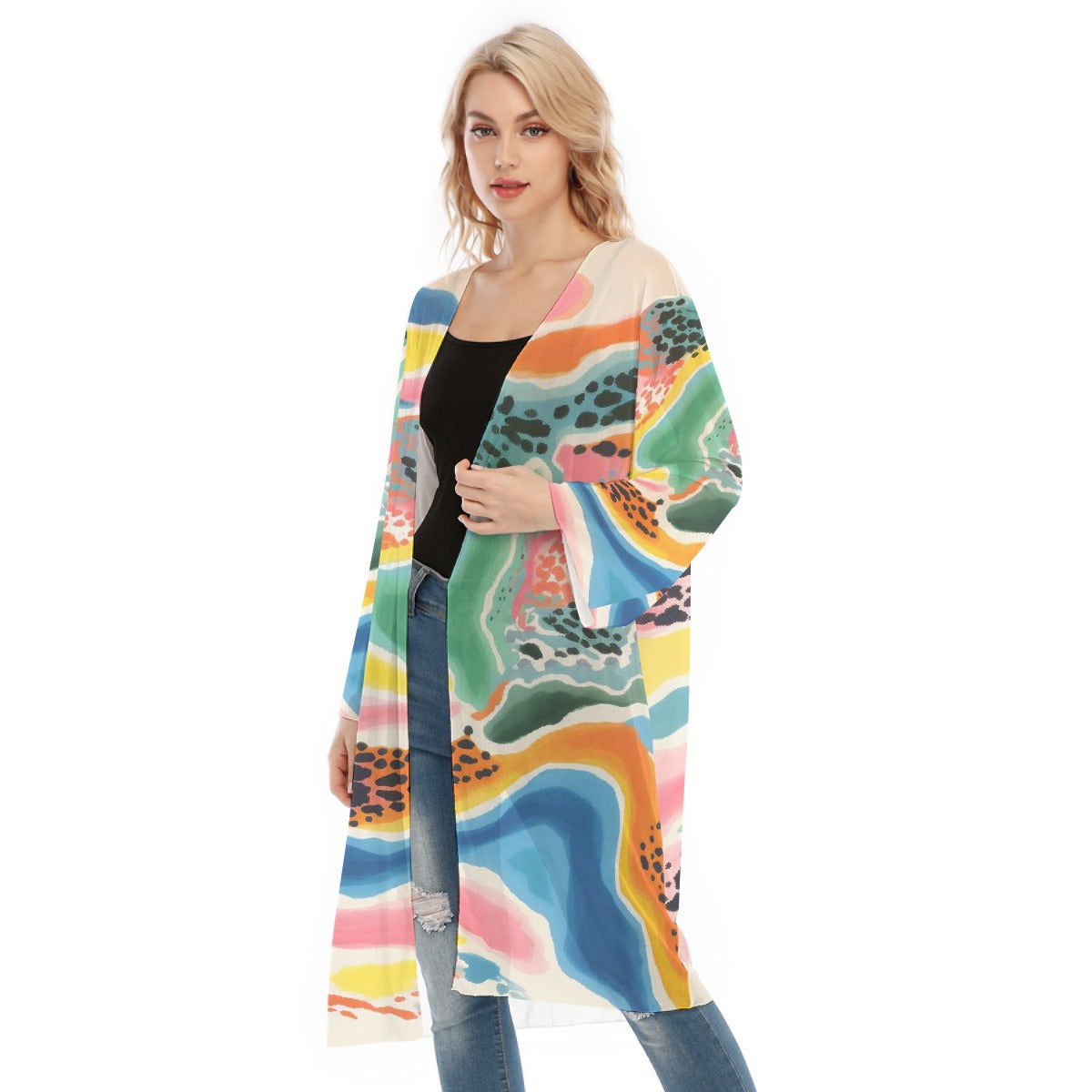 All- Over Print Women's Long Sleeve Mesh Cardigan