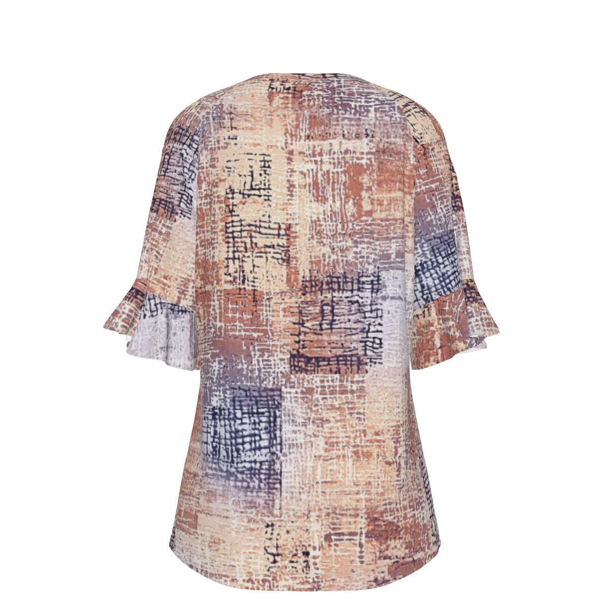 All-Over Print V-neck Women's T-shirt With Bell Sleeve