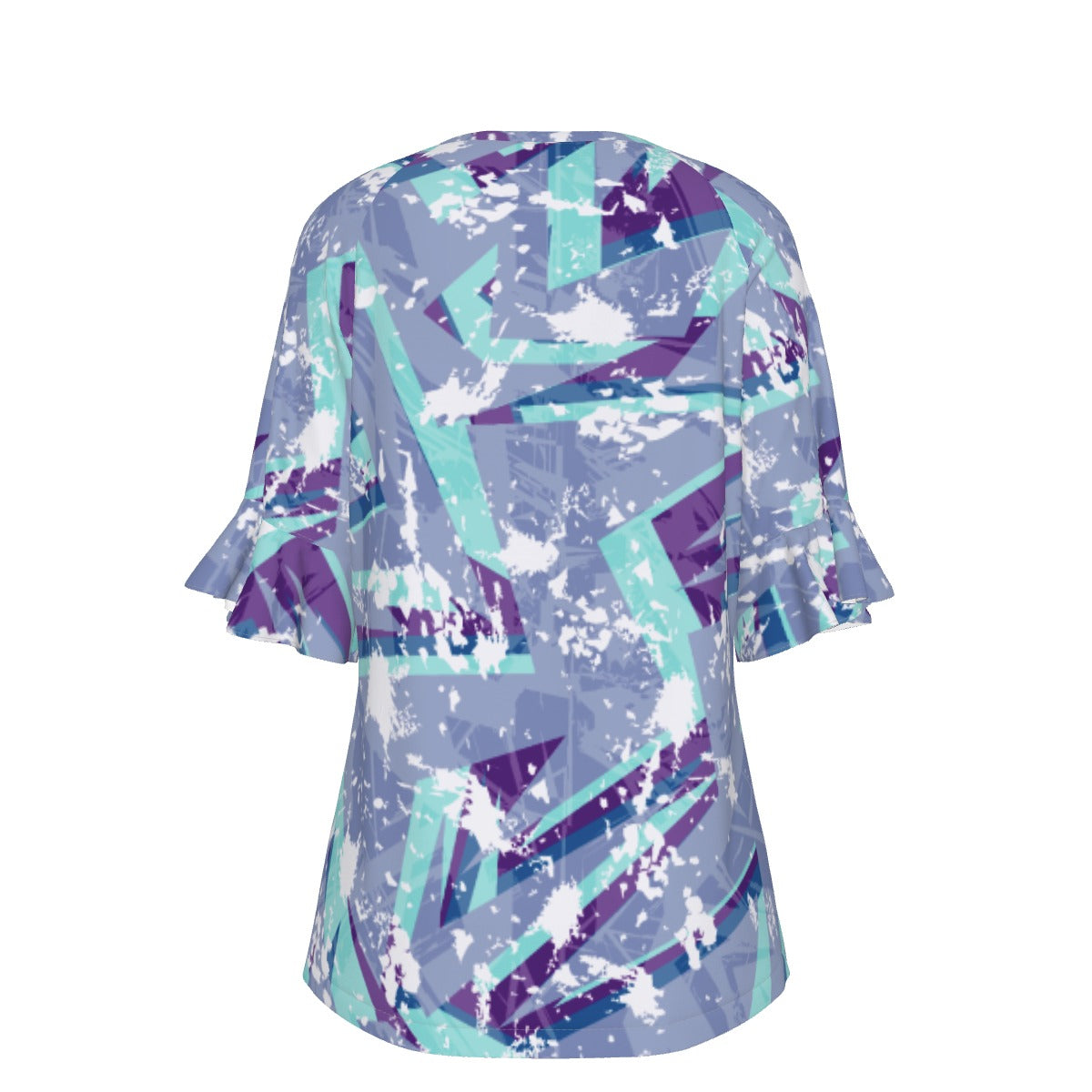 All-Over Print V-neck Women's T-shirt With Bell Sleeve