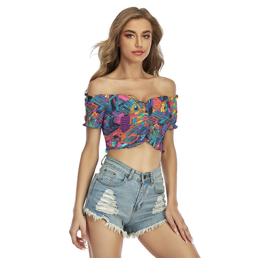 All-Over Print Women's One-shoulder Off-the-navel Short Sleeve T-shirt