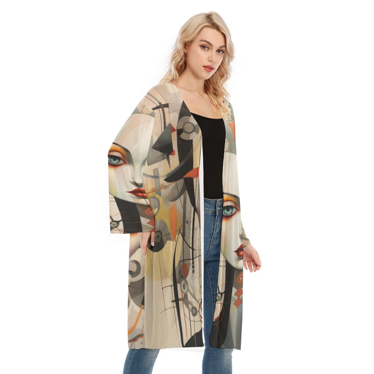 All- Over Print Women's Long Sleeve Mesh Cardigan