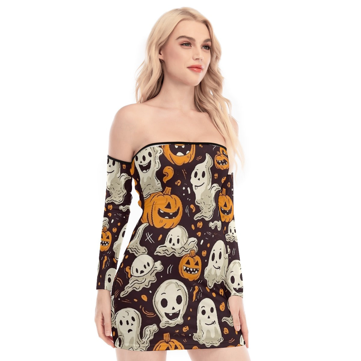 All-Over Print Women's Off-shoulder Back Lace-up Dress