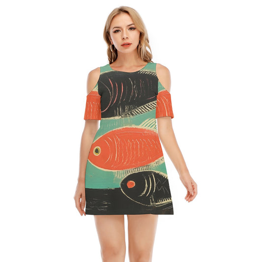 All-Over Print Women's Cold Shoulder Dress | 190GSM Cotton