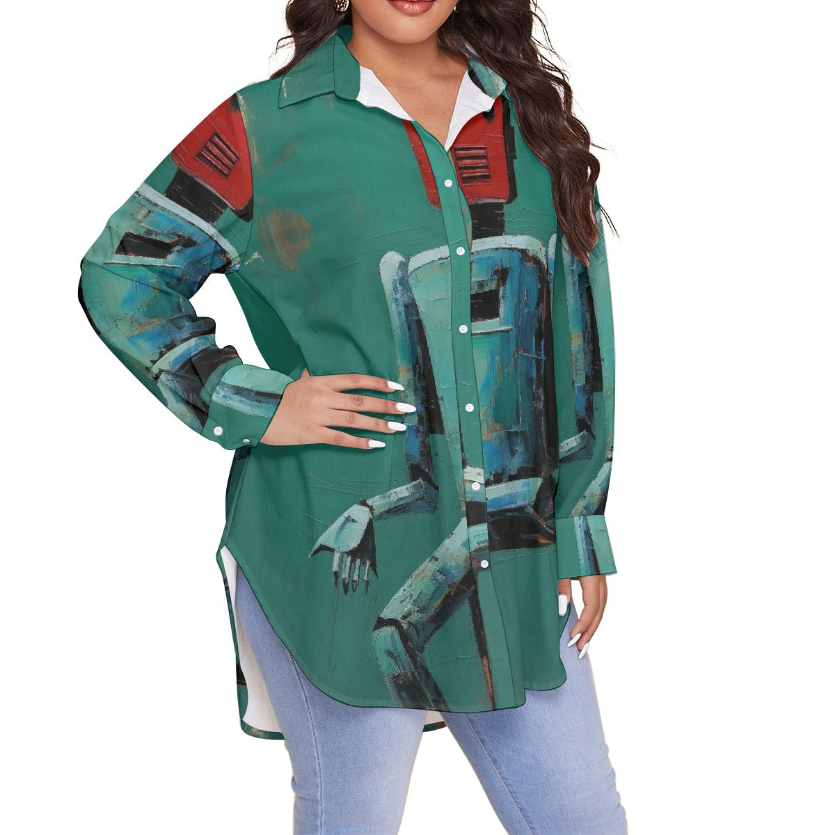 All-Over Print Women's Shirt With Long Sleeve(Plus Size)