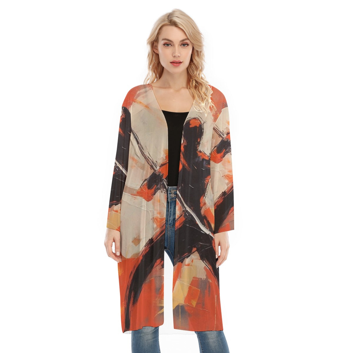 All- Over Print Women's Long Sleeve Mesh Cardigan