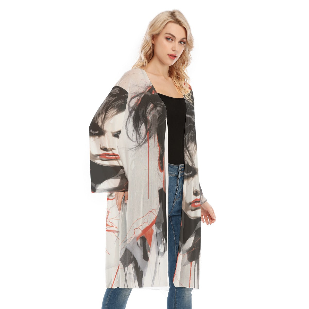 All- Over Print Women's Long Sleeve Mesh Cardigan