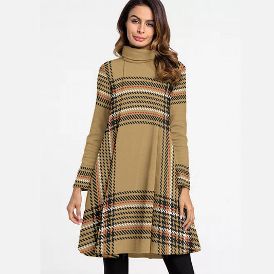 All-Over Print Women's High Neck Dress With Long Sleeve