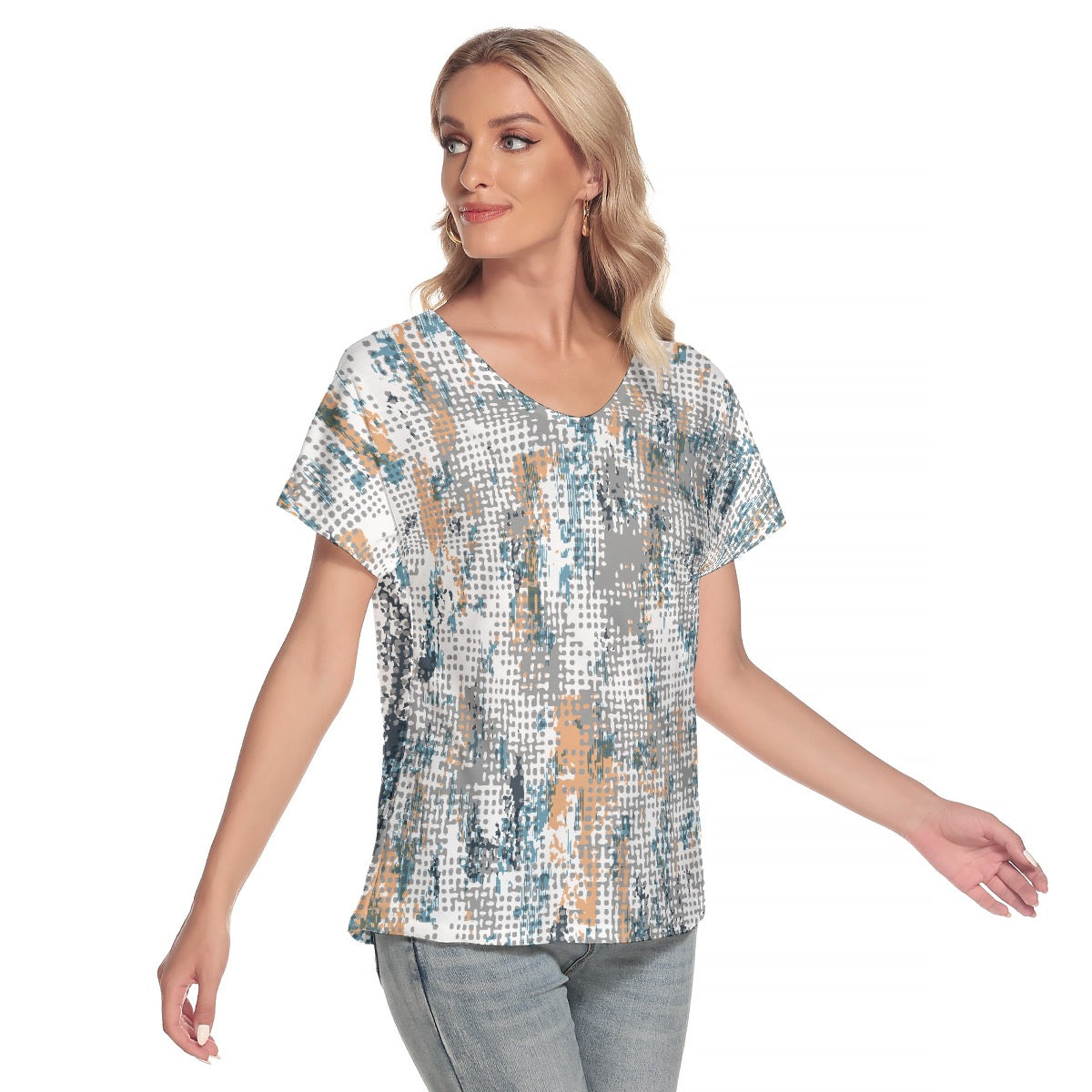 All-Over Print Women's Loose V-neck Short Sleeve T-shirt