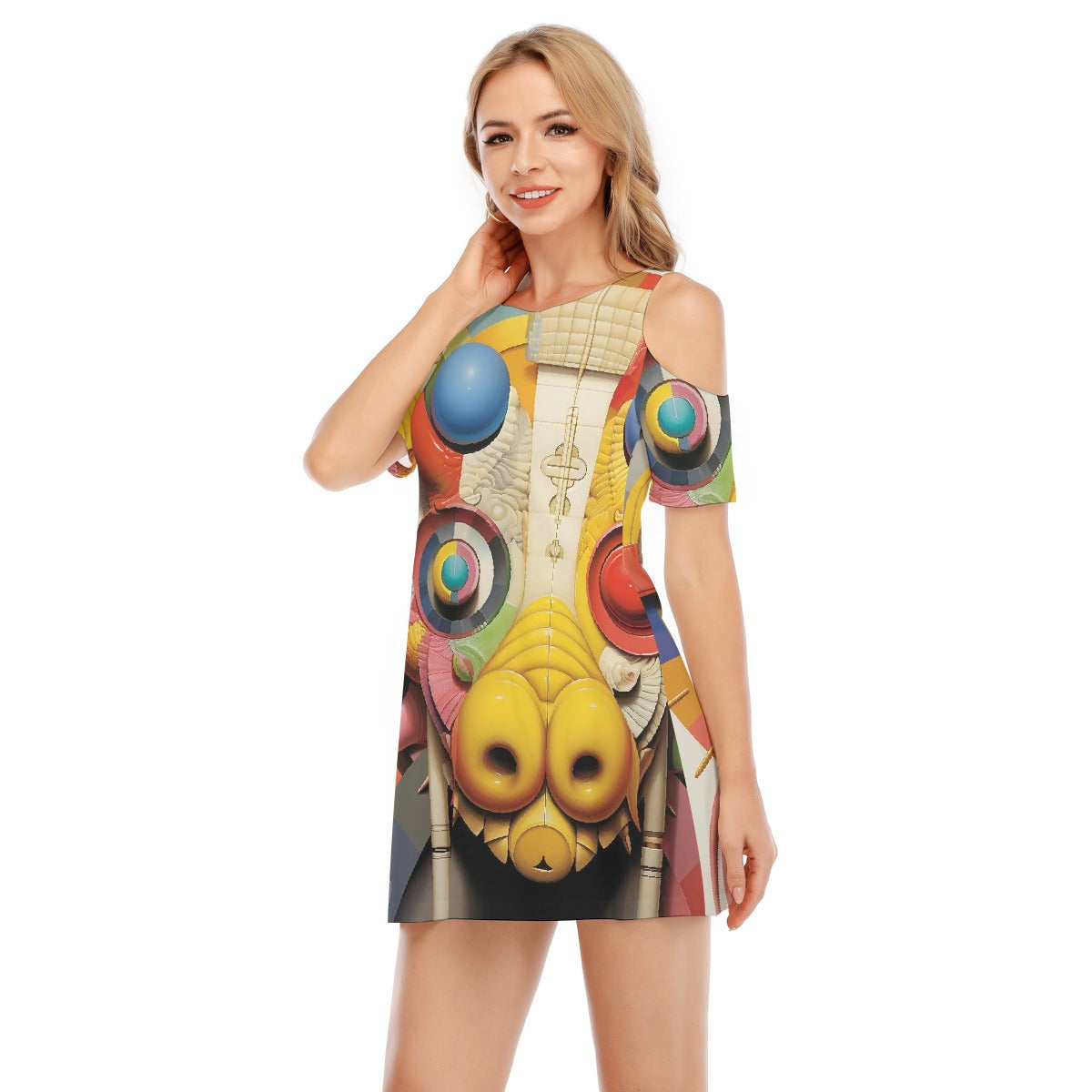 All-Over Print Women's Cold Shoulder Dress | 190GSM Cotton