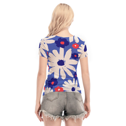 All-Over Print Women's Short Sleeve Mesh Blouse