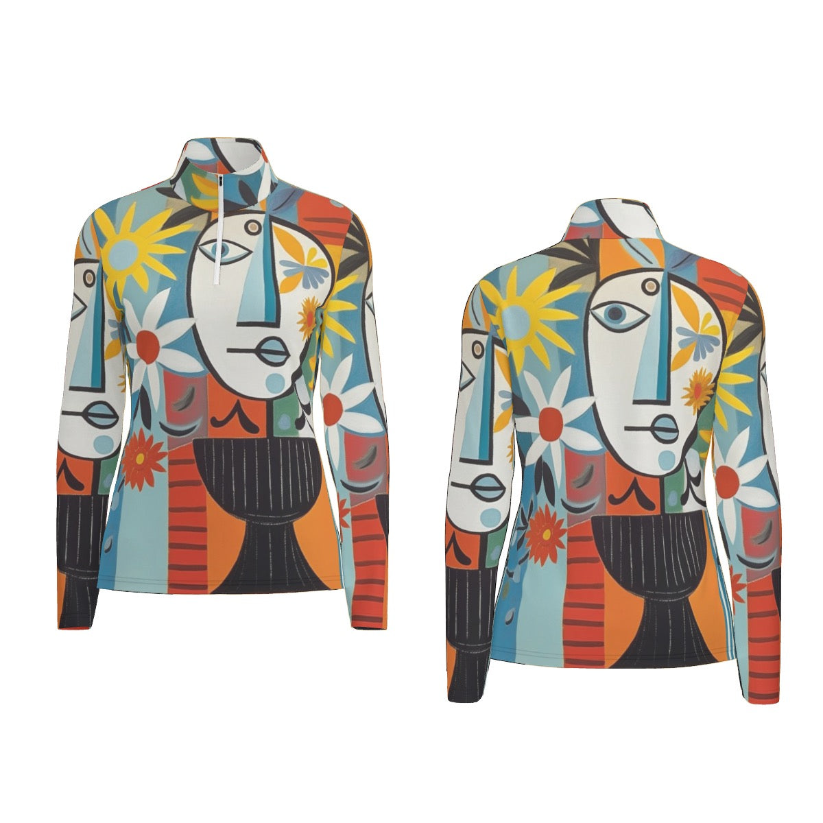 All-Over Print Women's Sports Collar Jersey With Long Sleeve