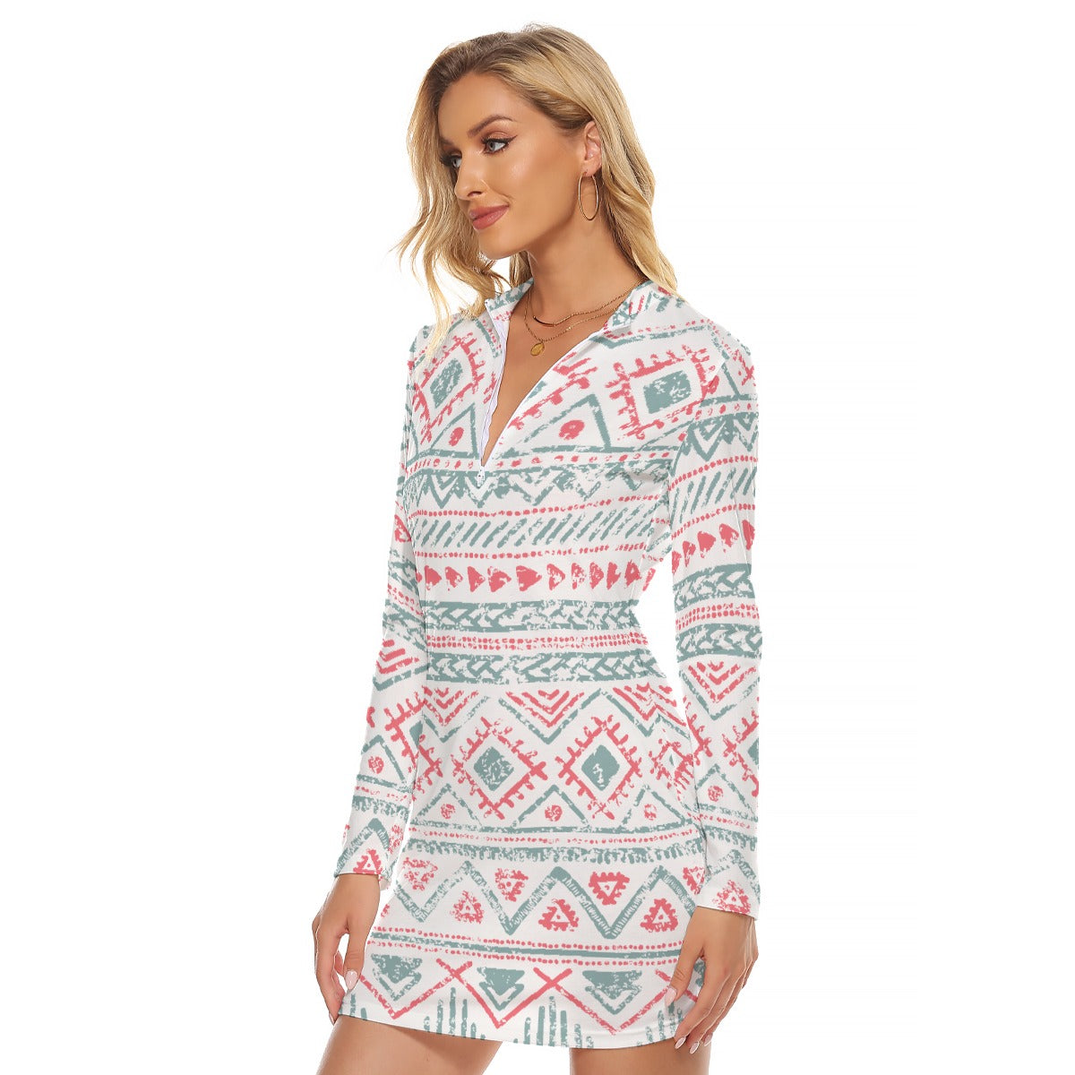 All-Over Print Women's Zip Front Tight Dress