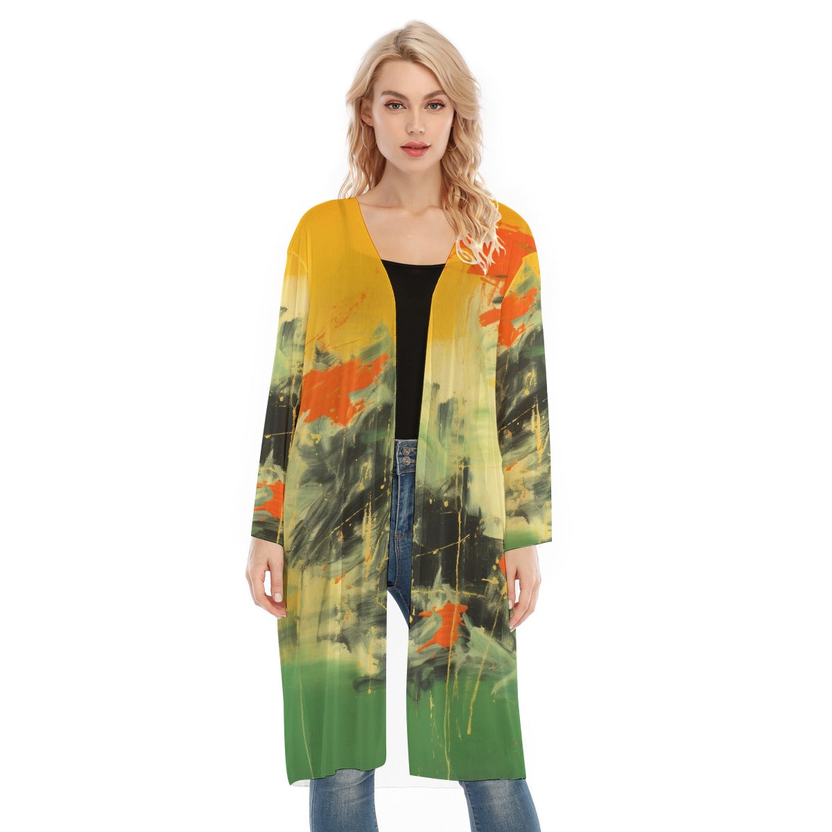 All- Over Print Women's Long Sleeve Mesh Cardigan