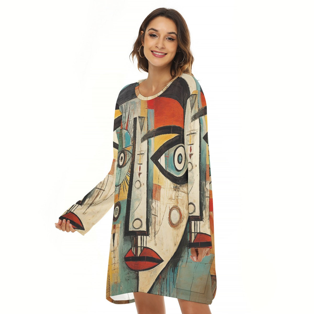 All-Over Print  Women's Loose Crew Neck Dress