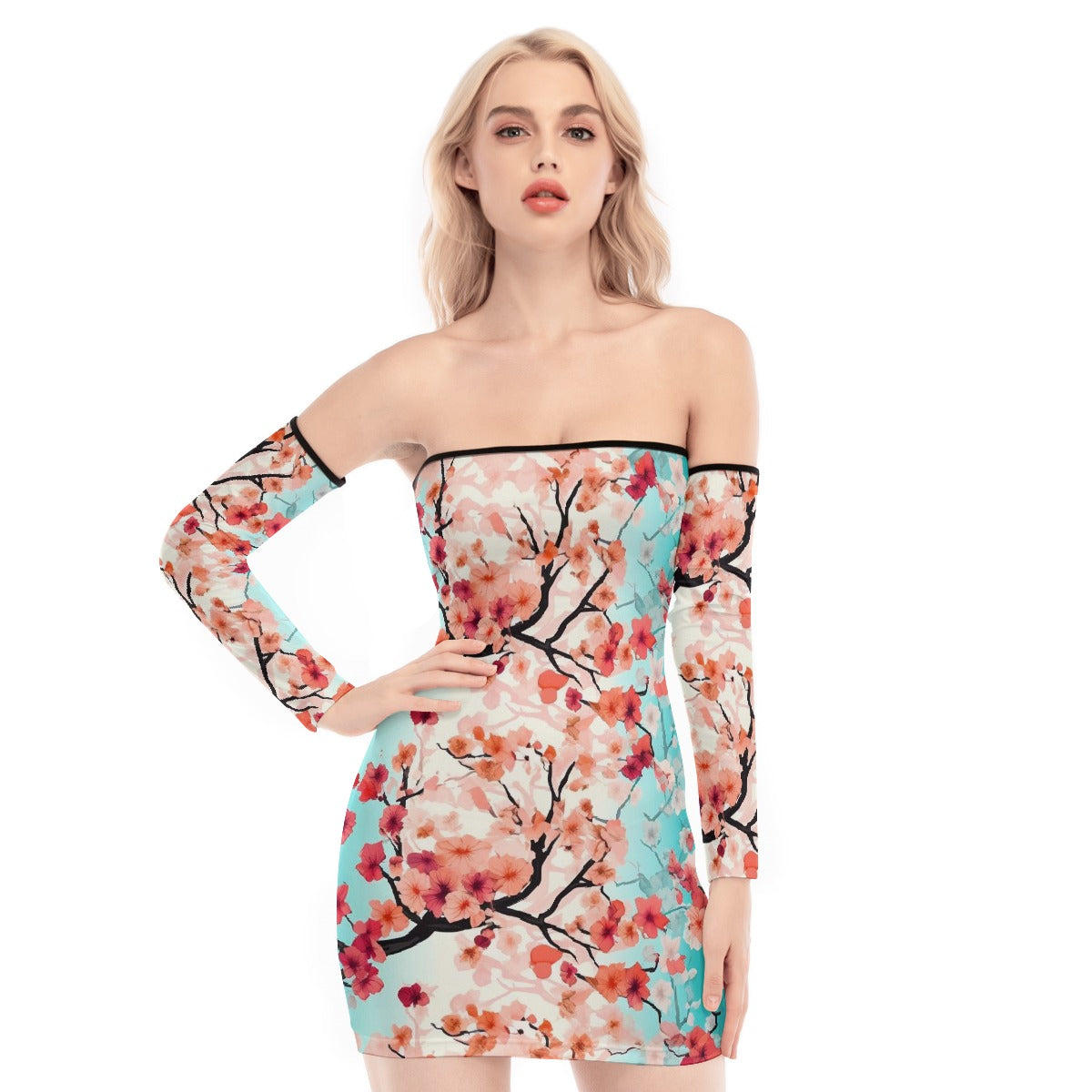 All-Over Print Women's Off-shoulder Back Lace-up Dress