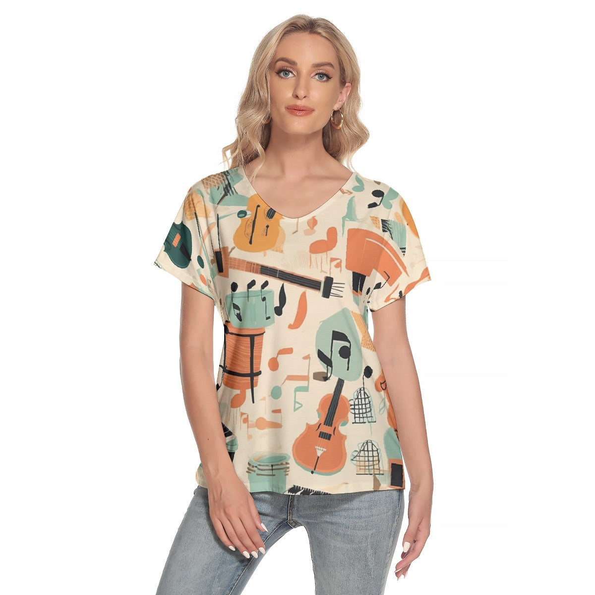 All-Over Print Women's Loose V-neck Short Sleeve T-shirt