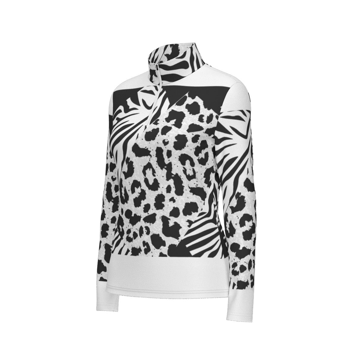 All-Over Print Women's Sports Collar Jersey With Long Sleeve