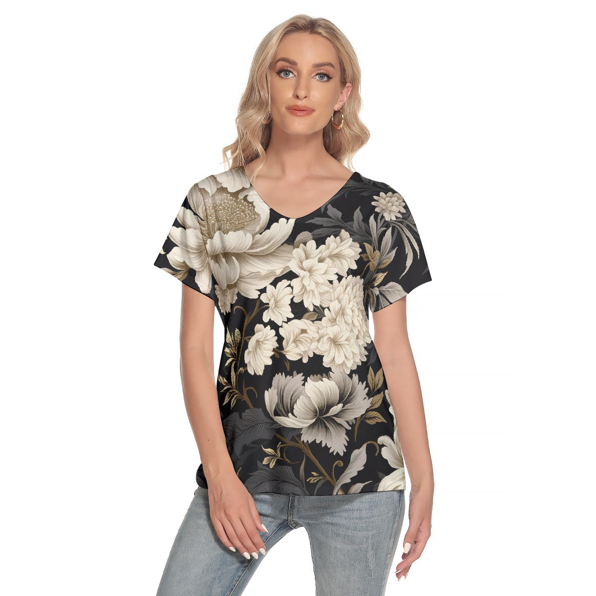 All-Over Print Women's Loose V-neck Short Sleeve T-shirt